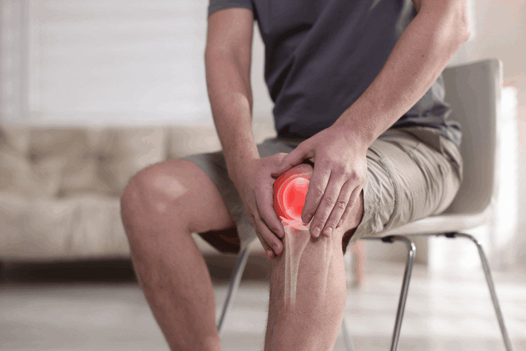Arthrose und Rheuma Symptome Ein Mann hält sich sein schmerzendes Knie